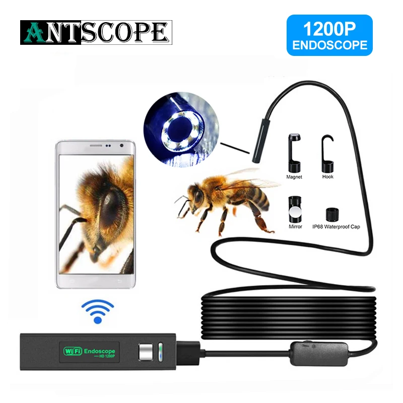 Antscope wifi эндоскоп камера HD 1200P Мини Жесткий/мягкий провод беспроводной 8 мм 8LED бороскоп камера для Android ПК IOS эндоскоп