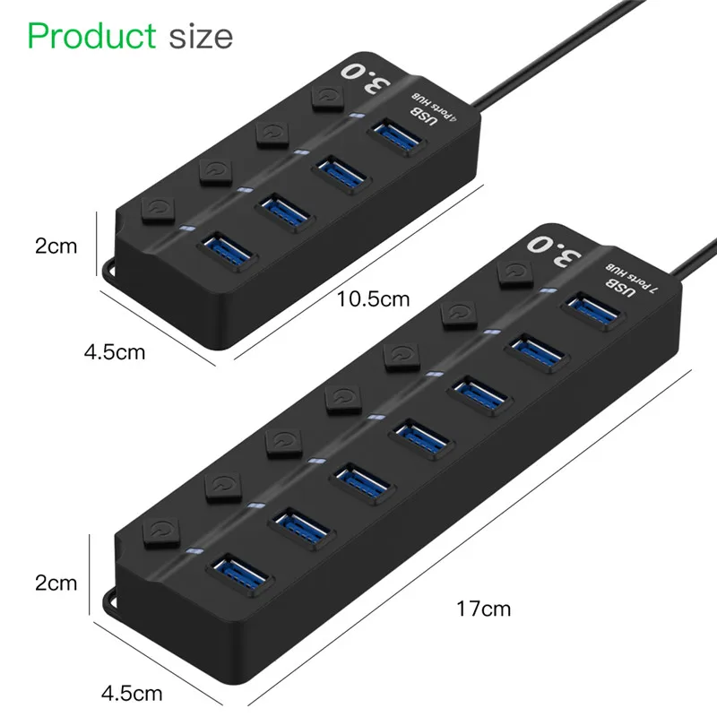 Фото USB 3,0 Hub 4 / 7 порт Супер Скоростной USB 3 концентратор данных с индивидуальными выключателями питания и EU/US/UK адаптер питания для MacBook ноутбука ПК №4