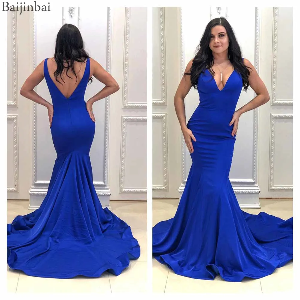 HONGFUYU сексуальное королевское синее женское вечернее платье длинное v-образный