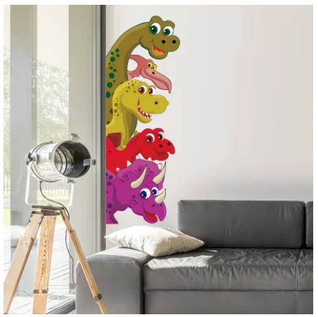 Забавный динозавр за дверью Декор стены наклейки детская комната спальня