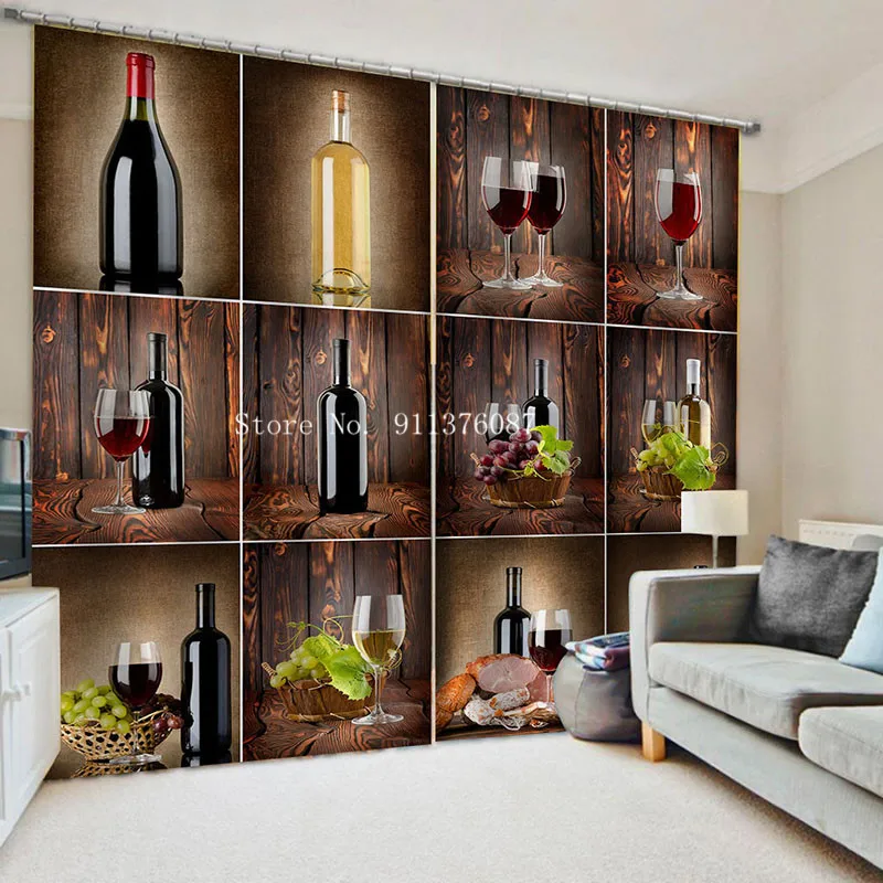 Хит продаж винные занавески винный шкафчик бутылка и искусство винограда на