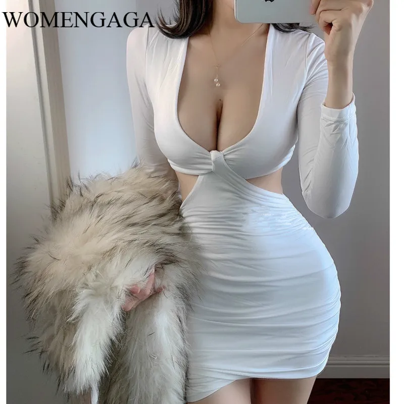 

Autumn 2020 New Sexy V-neck High Waist Irregular Pleated Basic Full Sleeve Fold Mini Cross Dress Womens Ruffles EQ7