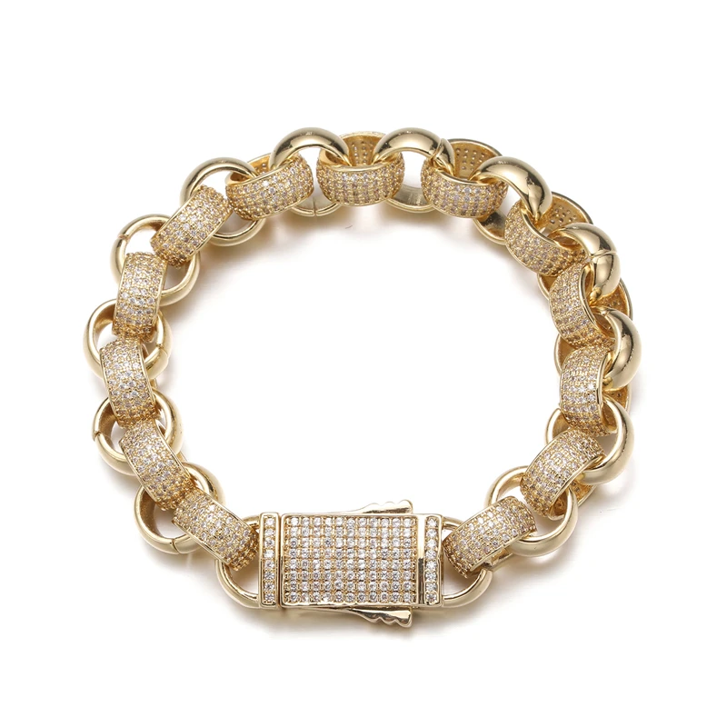 

DRIP ICE Hip Hop 12MM Heavy Bead Round Cuban Chain Baguette Bracelet Necklaces Iced Out Trendy White Gold Plated Jewelry