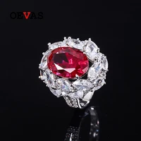 oevas 100 925 sterling silver 1014mm egg shape ruby sapphire gemstone rings for women sparkling wedding fine jewelry wholesale