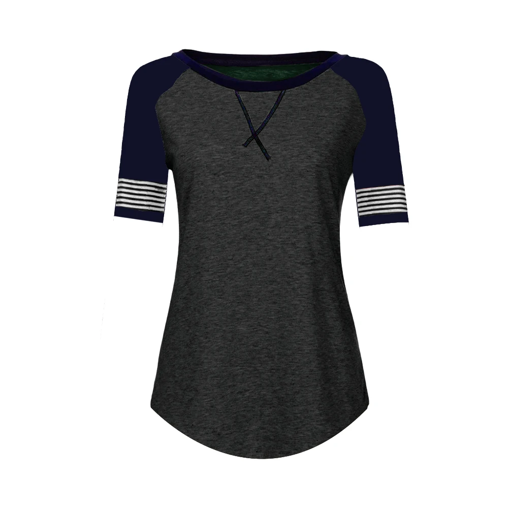 Женский Цветной лоскутный пуловер с коротким рукавом Повседневная футболка