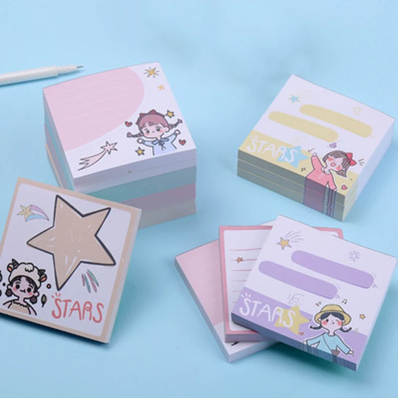 

1PCS Creative Cartgon Cute Girl Sticky Notes Tearable Notepad Students Gift Memo Pads 80 Pages Notebook Office School Supplies