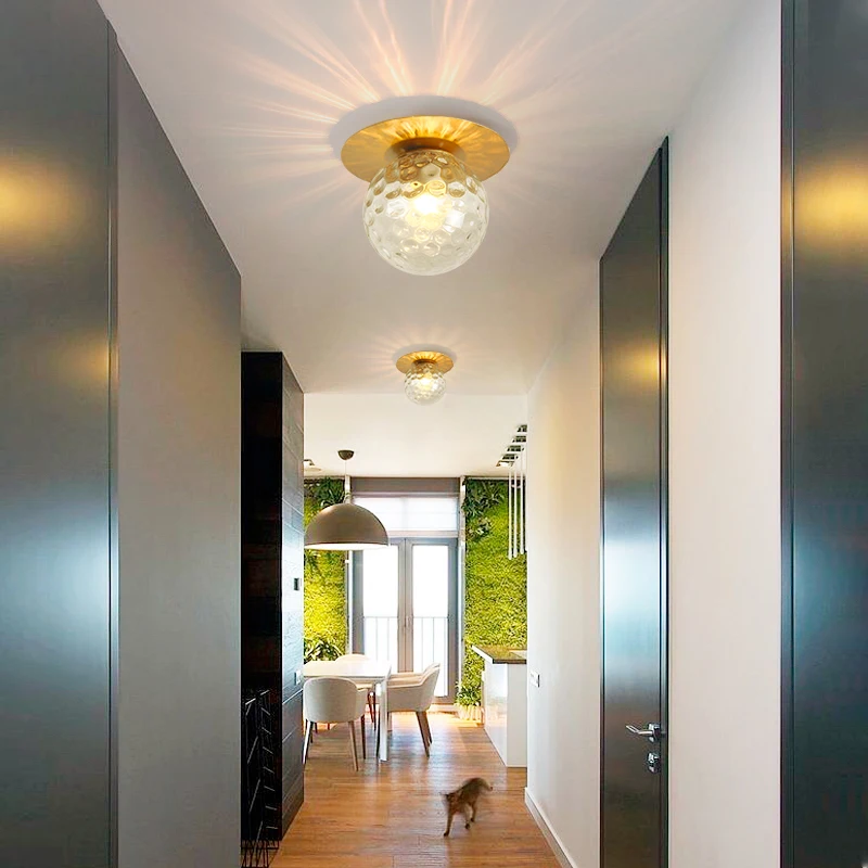 $28.97 Modern Luxury Round Glass Ceiling Lamp Black Gold Metal LED E27 Ceiling Lights for Hallway Corridor Entrance Aisle Illuminaire