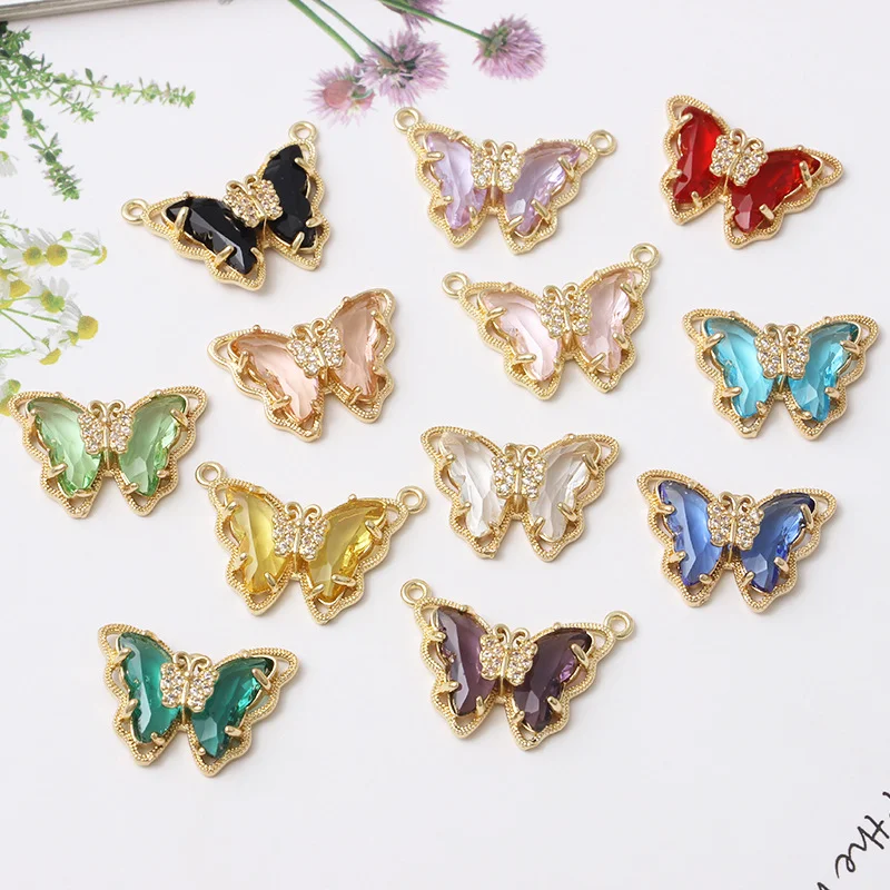

3-12Pcs/Set Charm Crystal Butterfly Accessories Wholesale Shiny Butterfly Glass Pendant DIY Necklace Jewelry Making Supplies