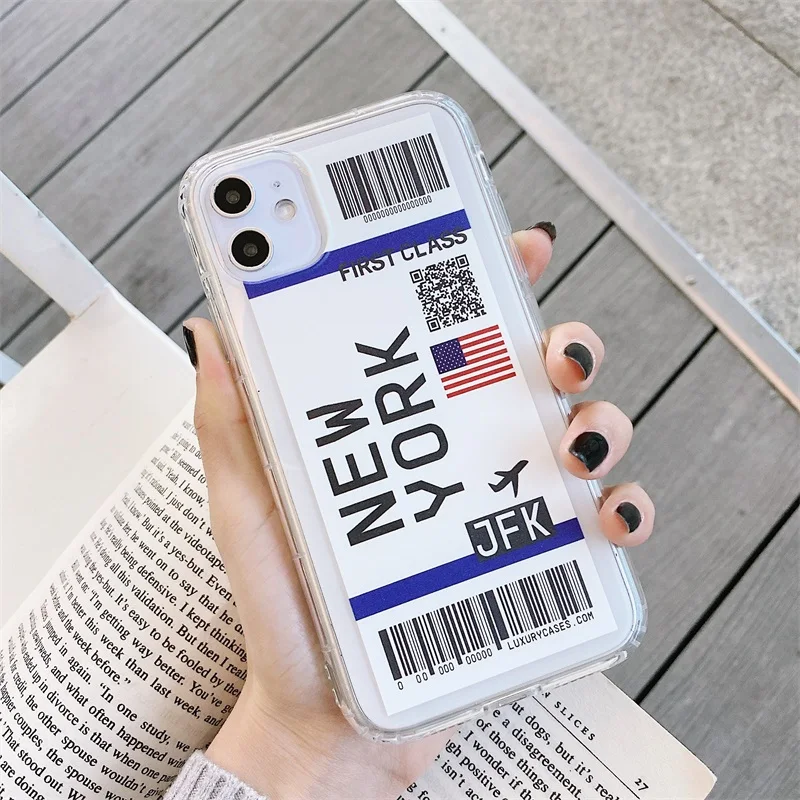 cute first class plane ticket phone case for iphone 11 12 pro max 7 8 plus x xr xs max se2 flight ticket soft silicon back cover free global shipping