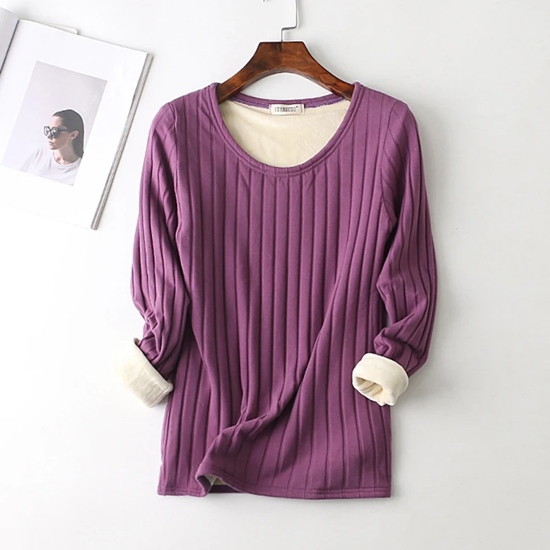 Женское бархатное термобелье 2020 Весенняя теплая футболка с длинным рукавом и