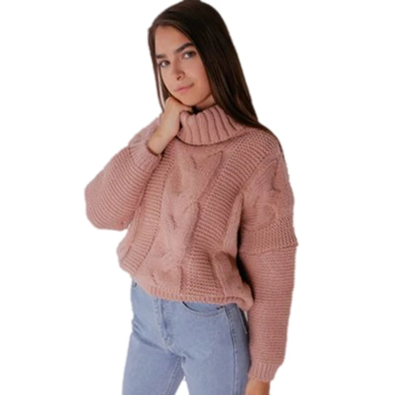 2019 Winter Autumn Women's Sweater Knitted Turtleneck With Long Sleeve Loose Pullover Black Color Women Tops | Женская одежда