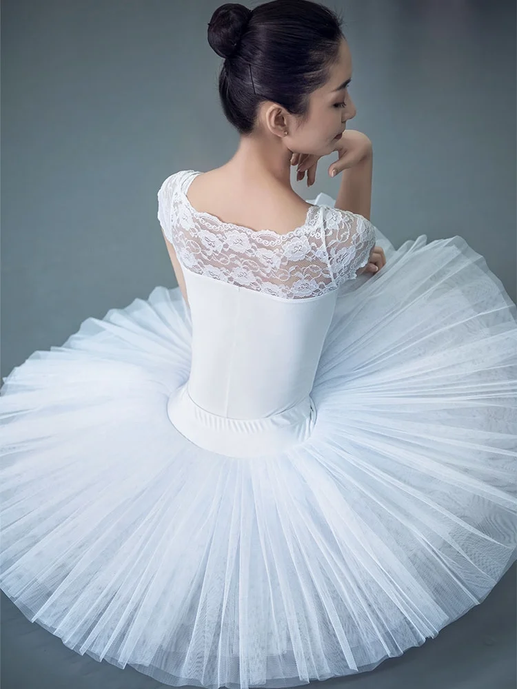 

Professional Ballet Swan Lake Tutu White Black Elastic Waist Adults Ballerina 5 Layers Hard Mesh Tulle Skirt Tutus With Briefs
