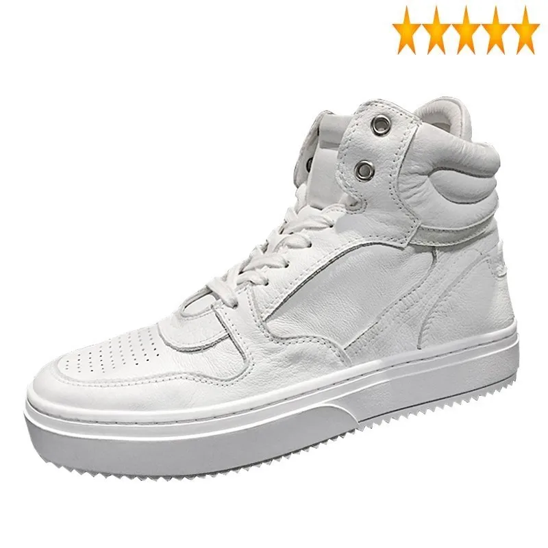 

Casual Men Autumn Luxury Genuine Leather Cow White Lace-Up High-Top Sneakers Fashion Hip Hop Shoes Flats Trainers 38-43