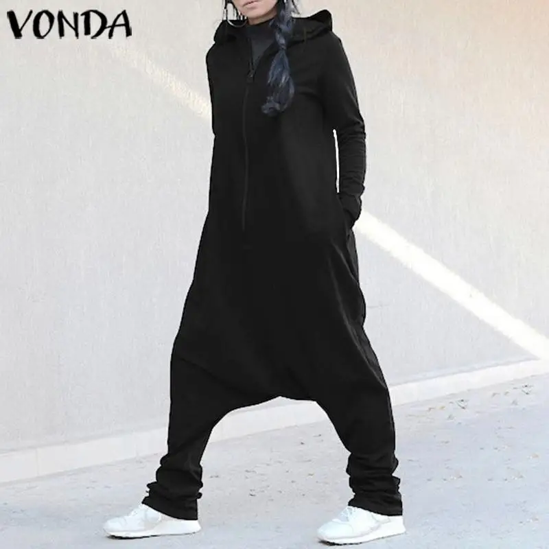Комбинезоны размера плюс женские комбинезоны VONDA с капюшоном и заниженным