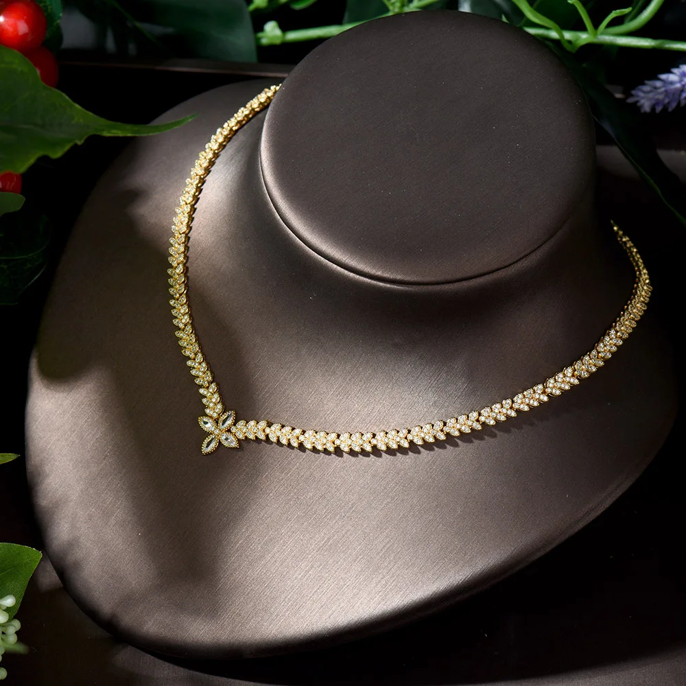 HIBRIDE Золотое свадебное ожерелье серьги для женщин Африканский ювелирный набор