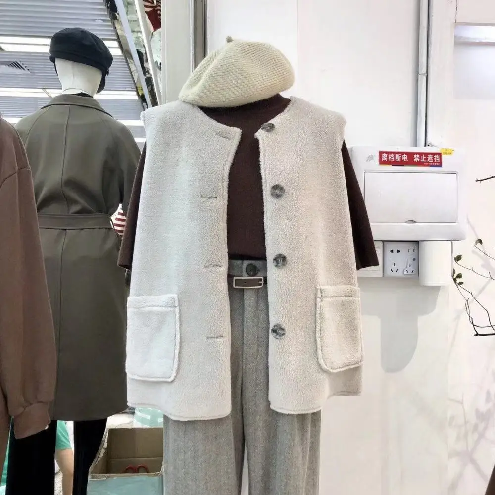 Однобортное осеннее Женское пальто без рукавов из овечьей шерсти искусственный
