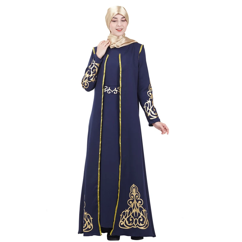 Дубаи Стильные комплекты abaya мусульманские женские пальто и платье из двух частей Золотой аппликации вечерний халат леди классический Caftan наборы