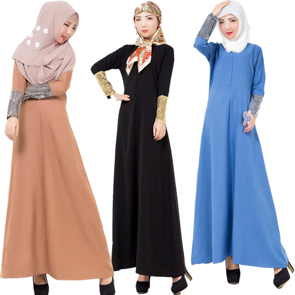 Eid Mubarak Женская абайя однотонные длинные платья с высокой талией Турция арабский ислам женский халат модные кафтаны с блестками и манжетами