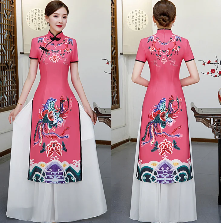 Женское aodai вьетнамское традиционное платье ao dai вьетнамское китайское платье qipao элегантное азиатское платье cheongsam Phoenix qi pao