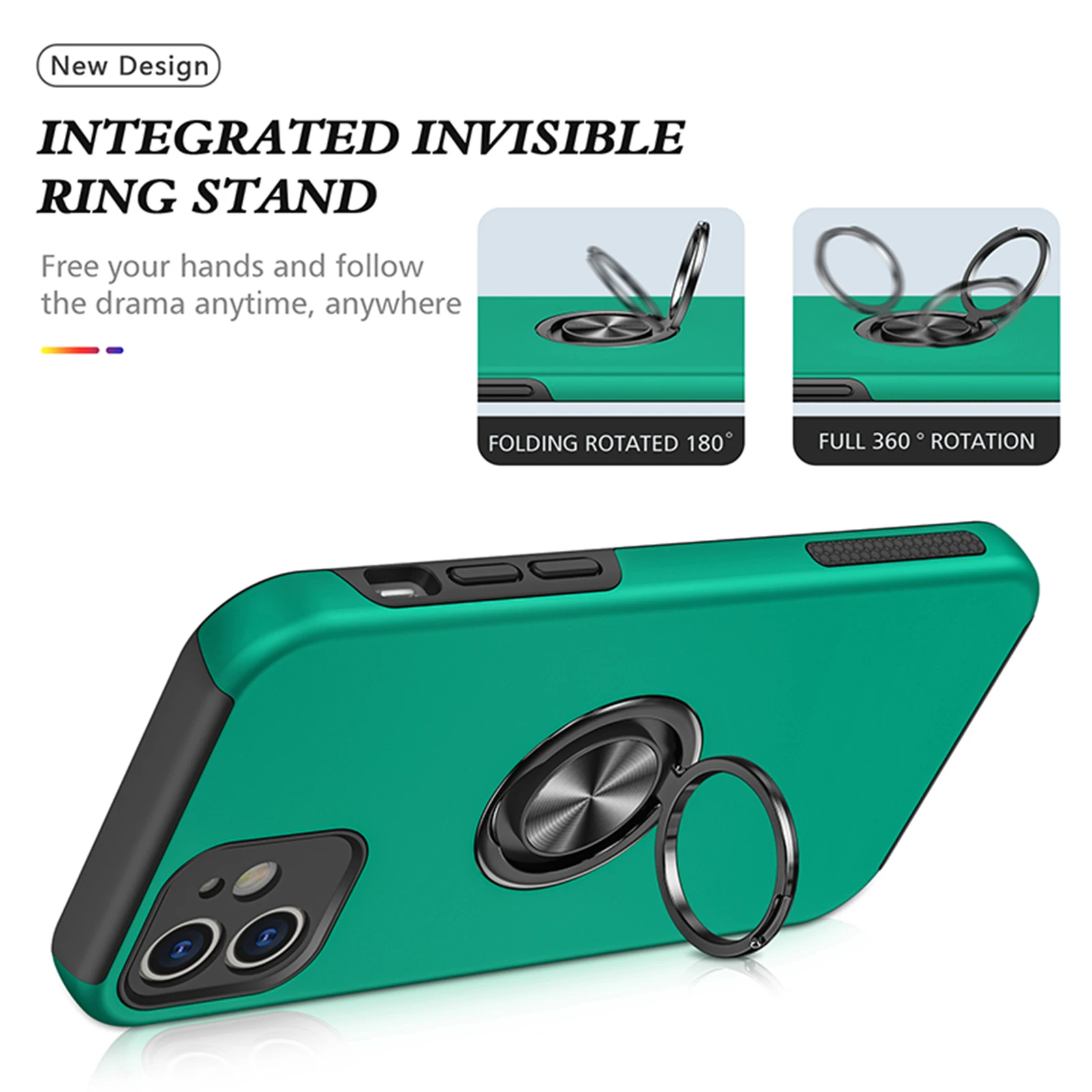 ZSHOW TPU Case for iPhone 13 Pro Max SE 2020 11 12 Pro Max XR XS Max Case for Man - PC Back with Magnet Ring Holder Shockproof