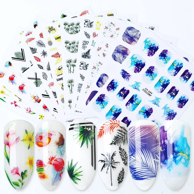 1 лист 3D наклейки на ногти цветок дизайн листьев Летняя тема переводные