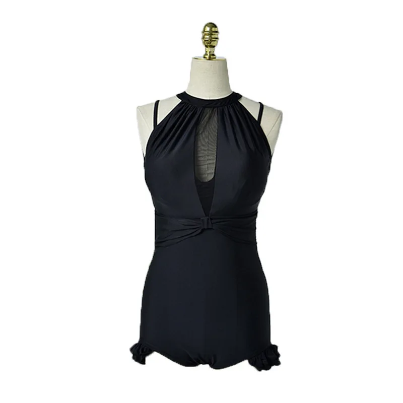 

2021 Sexy One Piece Swimsuit Push Up Swimwear Women Ruffle Turtleneck Adjustable Shoulder Playsuits Bodysuit Bathing Suit