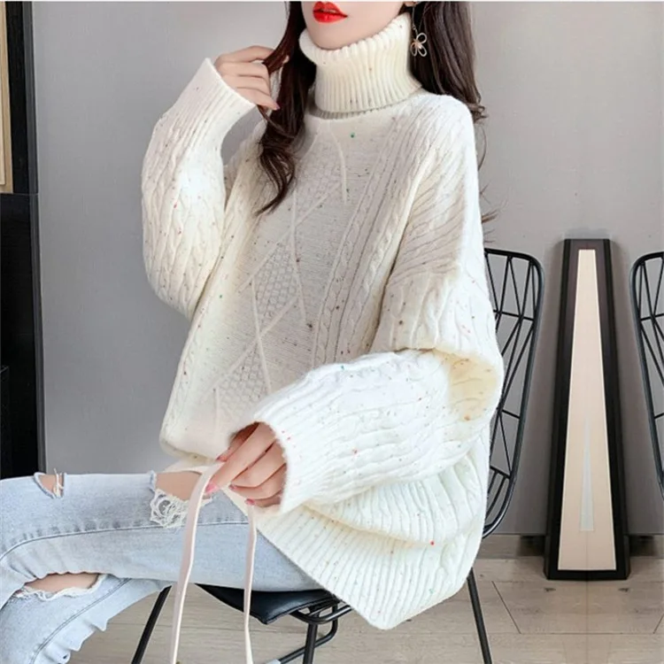 

Fannic 2020 Autumn / Winter Loose Casual Turtleneck Pullover Knitting Twist Weave Long Sleeve Sweater for Women