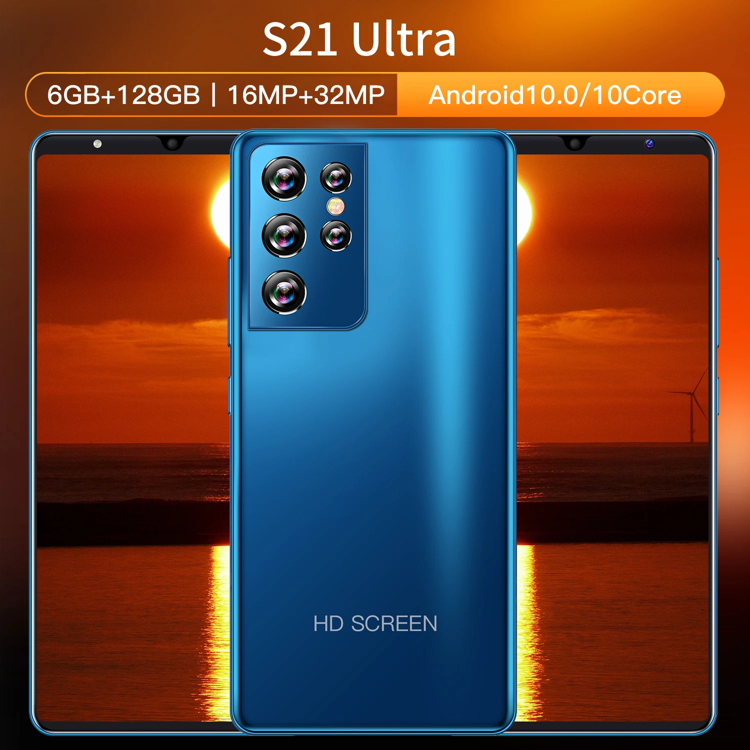 

S21 Ultra 5.0 Inch Global Version Smartphone HD Full Screen 6GB+128GB Android 16MP+32MP Camera 5000mAh Big Battery Cell Phone