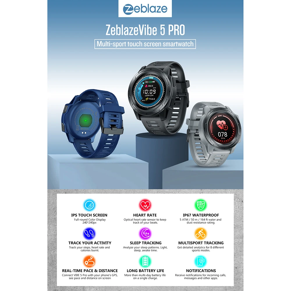 Стекло zelbase VIBE 5 PRO IPS Дисплей умные часы-браслет с поддержкой BT4.0 отслеживание