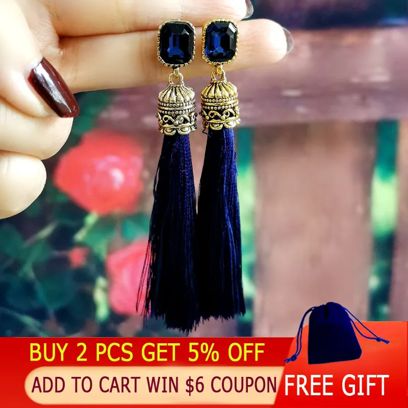 Женские серьги LEEKER 8 см с кисточками разных цветов квадратным кубическим