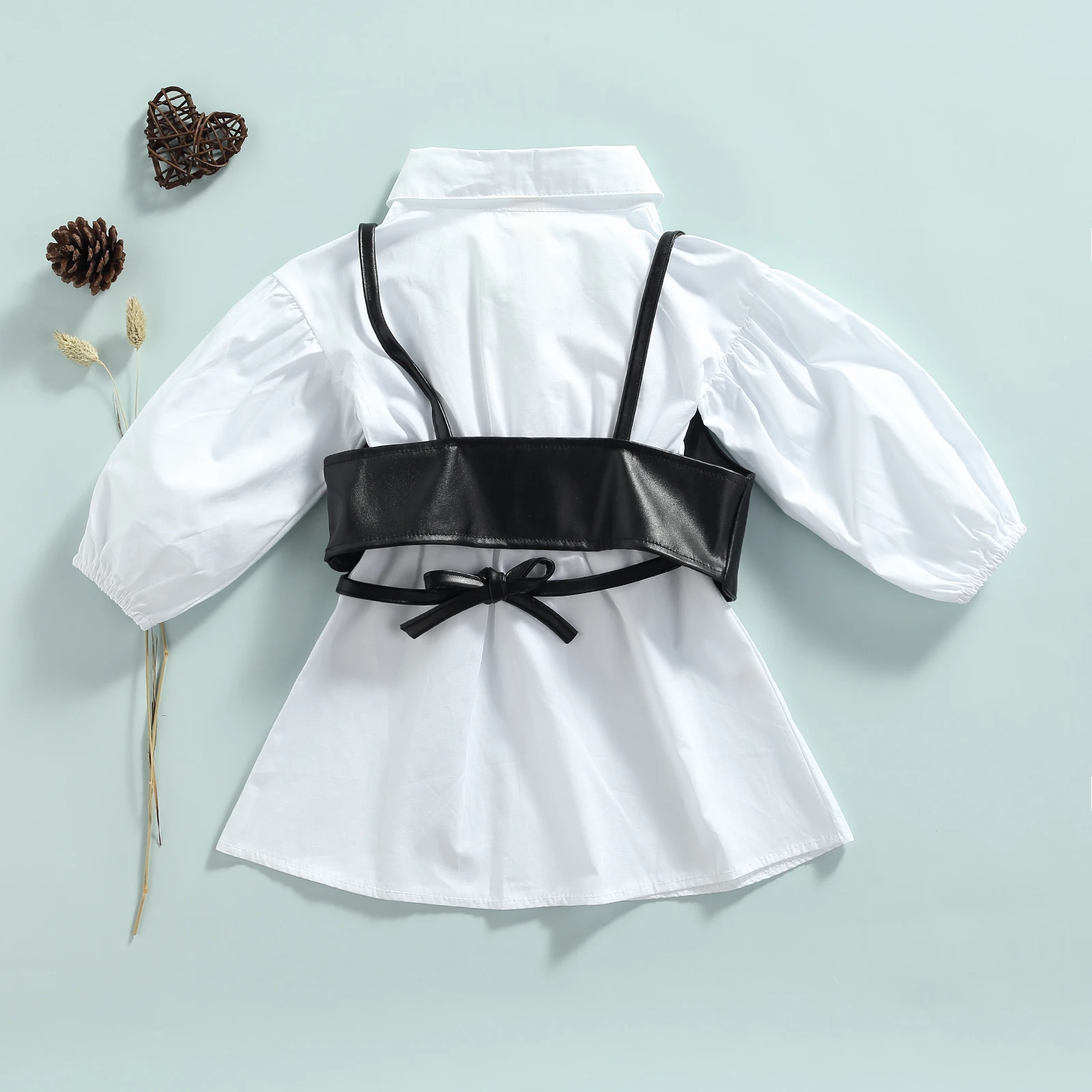 

2 шт., осенняя одежда для маленьких девочек, платье с длинным рукавом, пуговицами, лацканами и галстуком, комплект из кофты с запахом, новая мо...