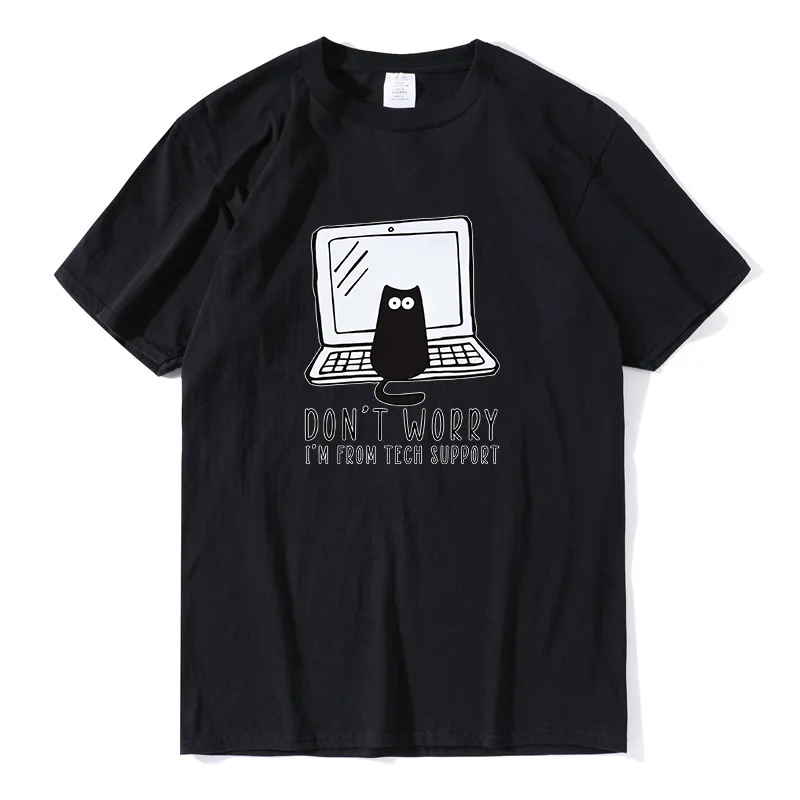 

Don't Worry I'm from Tech Support Technical Tech Support Cat On Computer Funny Men's Shirt Short Sleeve Funny Unisex T-Shirt