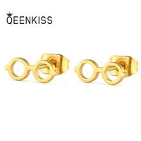 qeenkiss eg847 fine jewelry wholesale fashion woman wedding birthday gift glasses titanium stainless steel stud earrings 1pc