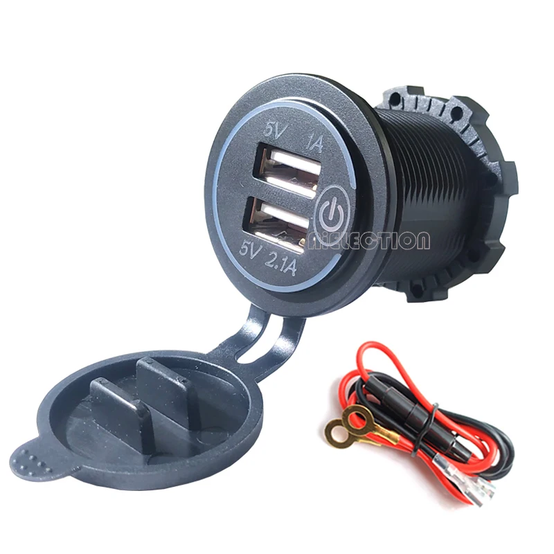 

DIY LED 3.1A 12V/24V 60cm Cable Waterproof Car Charger with Switch Blue Red Green for Car RV ATV Boat Marine Motorcycle Mobile