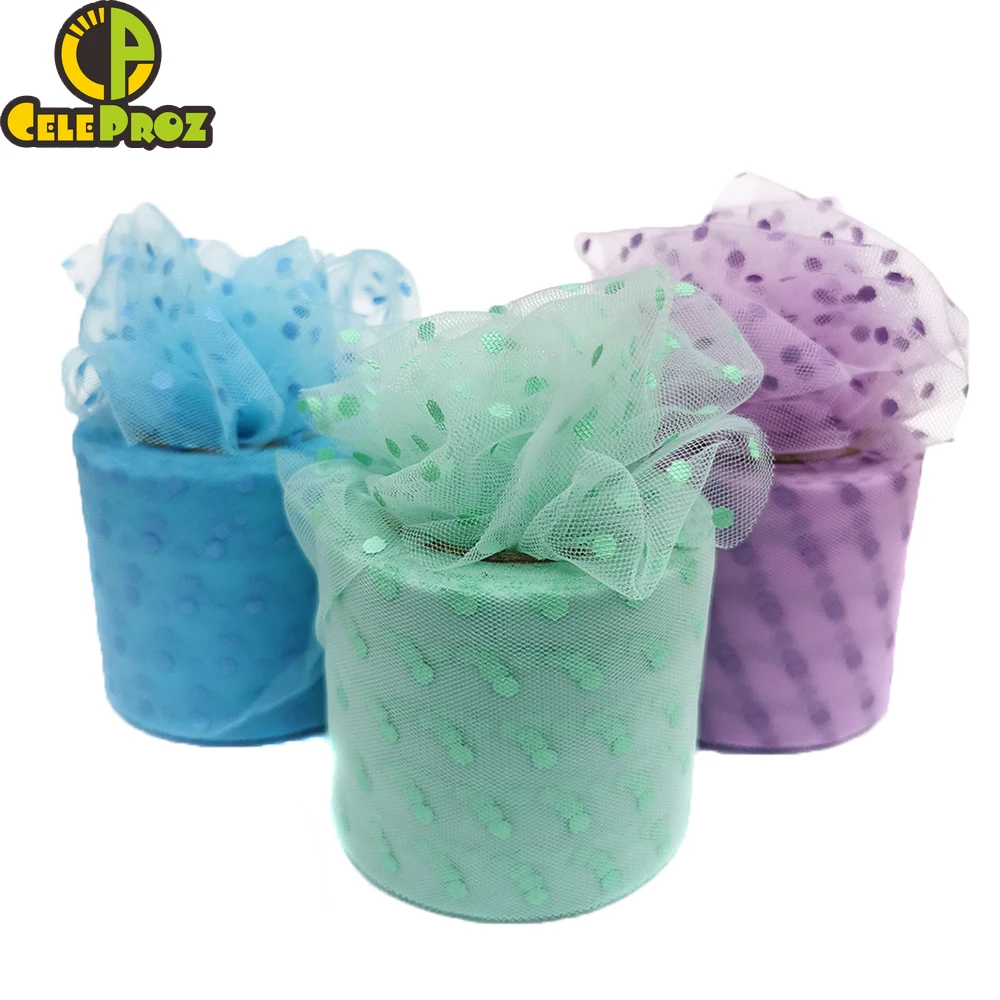 Тюль в горошек 6 см 25 ярдов разноцветный Топпер для выпечки торта пачка с бантом