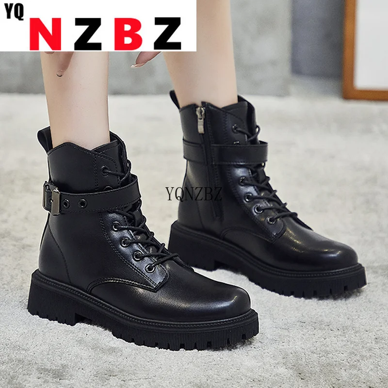 

Med Heel Boots Zipper Shoes Round Toe Luxury Designer Autumn Ankle Ladies Rubber Rock Fashion Cotton Fabric Solid Basic Cross-t