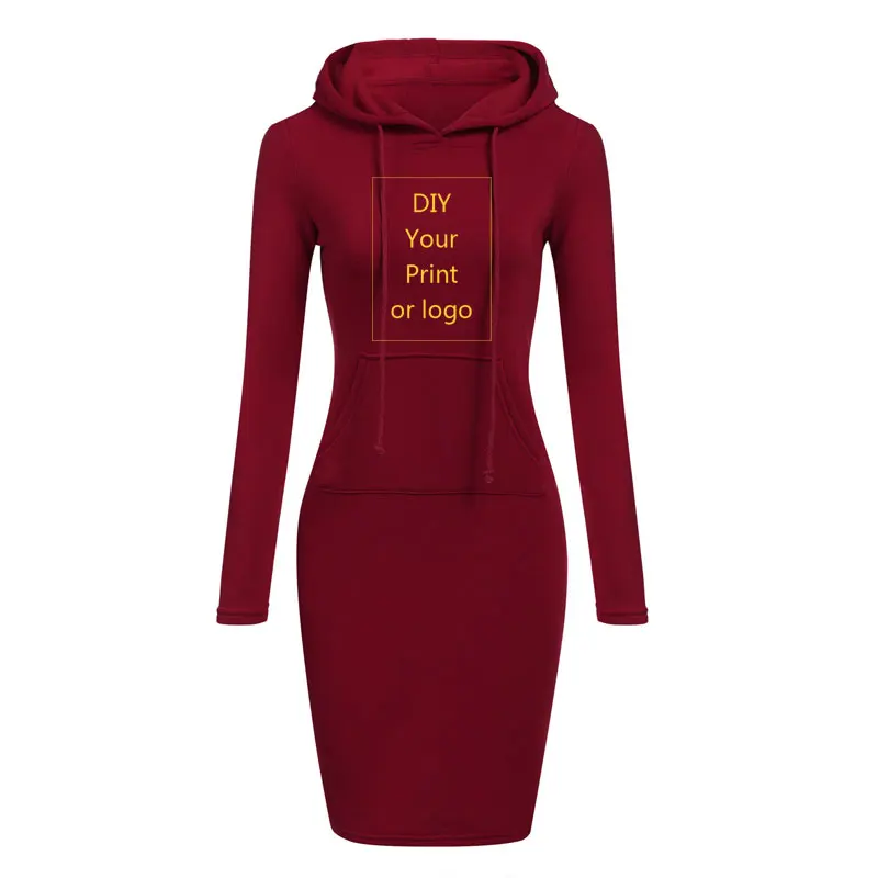 2020 New Customized Print DIY Your like Photo or Logo Women Hooded long Sleeve Girls female Sexy Dress Clothing Bodycon Dresses | Женская