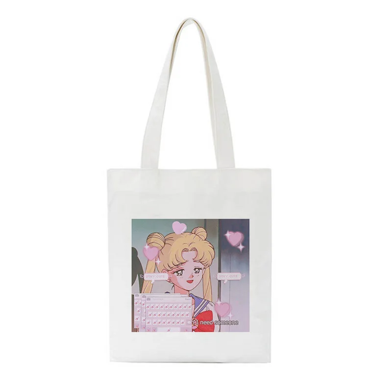 2244 Сейлор Мун кошка милая сумка на плечо Новинка Harajuku мультфильм печати холщовые сумки колледж открытый карман Большая вместительная сумка женская сумка - Цвет: 2244