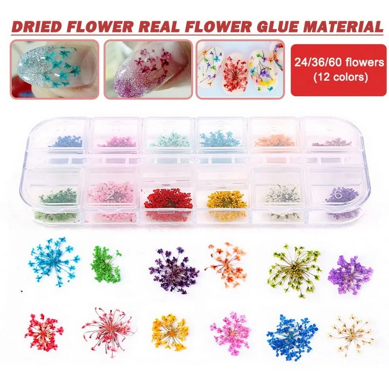 

20/60pcs Mix Dried Flowers Nail Decoration Jewelry Natural Floral Leaf Stickers 3D Nail Art Designs Polish Manicure Accessories