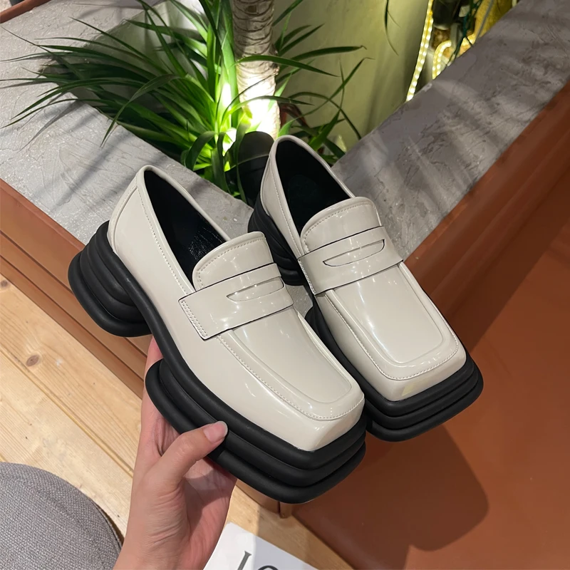 

2021 Summer Autumn Platform Leather Oxford Shoes Women Fashion Square Toe Casual Slip on Flats Loafers Boat Shoes