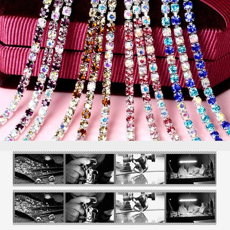 Стеклянная цепочка Стразы с кристаллами 2 мм 18 цветов для рукоделия шитья одежды