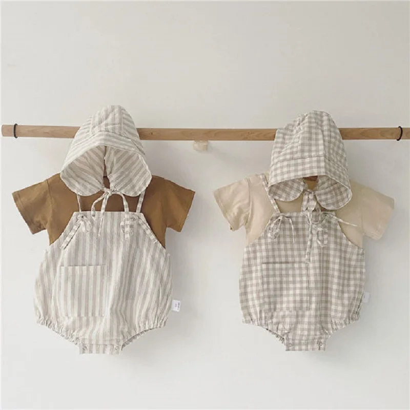 

New Infant Toddler Newborn Baby Girls Sling Vertical Stripes Printed Bodysuit Sunsuit Jumpsuit Casual Clothes