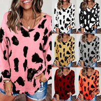 womens fashion casual autumn long sleeve daily t shirt womens simple v neck print decor loose top