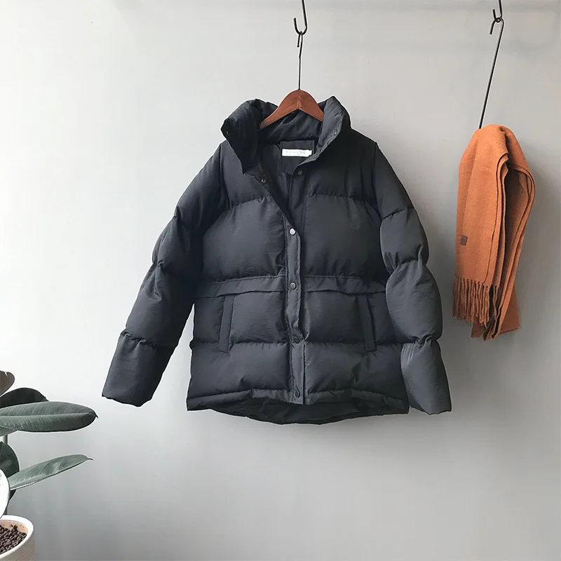 Black Осенне-зимняя куртка женская парка s HXJJP модное пальто свободная куртка со стоячим воротником Женская парка Теплая Повседневная Пальто размера плюс - Цвет: Black