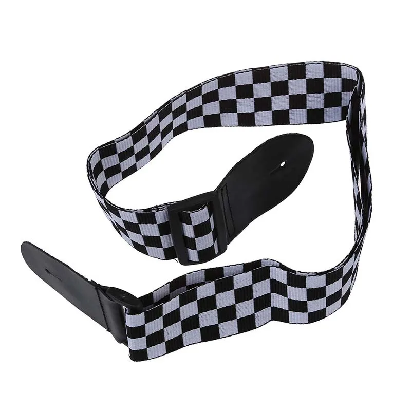 Черно-белый Клетчатый Ремень с флагом для электроакустической гитары