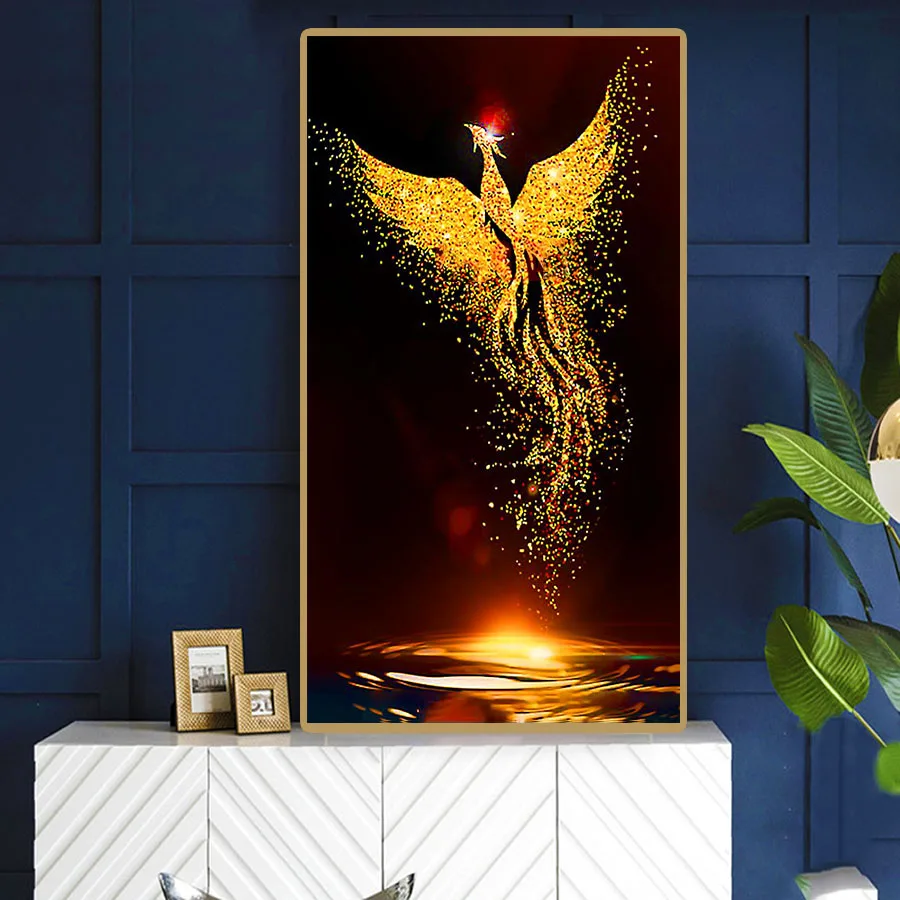 Алмазная живопись с золотым Фениксом для гостиной декоративная картина