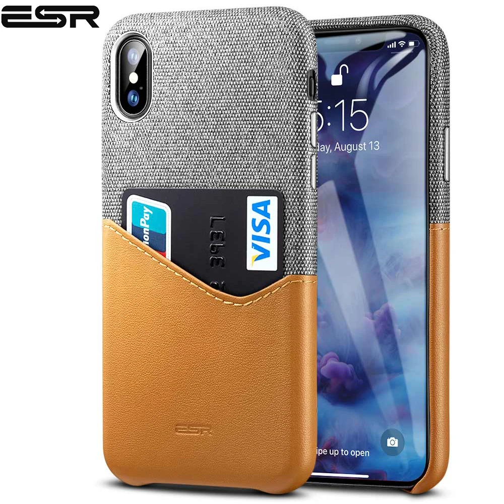 Чехол ESR для iPhone XR XS Max, высококачественный кожаный чехол с мягкой тканью, тонкий светильник, слот для карт, противоударный чехол для iPhone