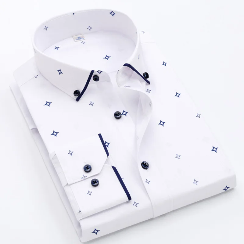 Рубашка мужская с длинным рукавом деловая сорочка Slim Fit повседневная принтом