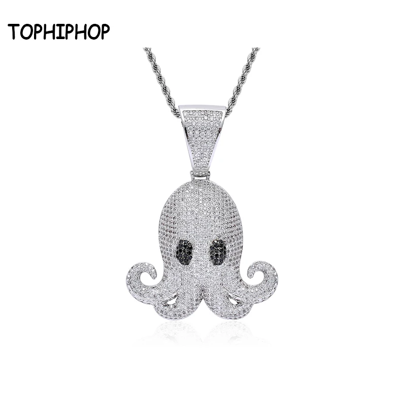 

TOPHIPHOP Iced AAA CZ Stone Octopus Devil Fish Pendant Necklace Hip Hop Jewelry Men's Necklace Exquisite Boxed