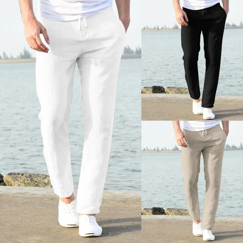 

Side Pockets Soft Straight Loose Men Summer Trousers for Daily Wear